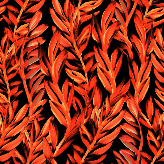 Fiery Painted Tropical Fronds Wallpaper⁠