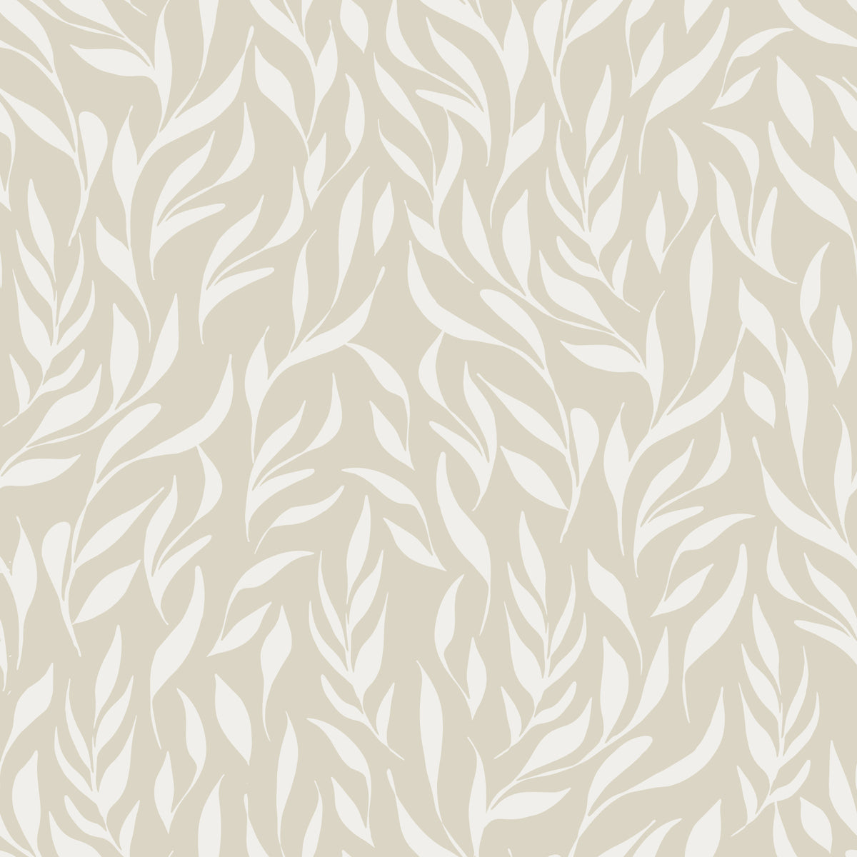 Serene Cream Botanical Leaves Wallpaper⁠ in your room — zoomed