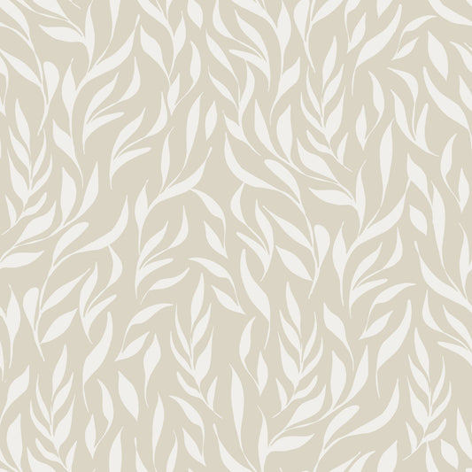Serene Cream Botanical Leaves Wallpaper⁠