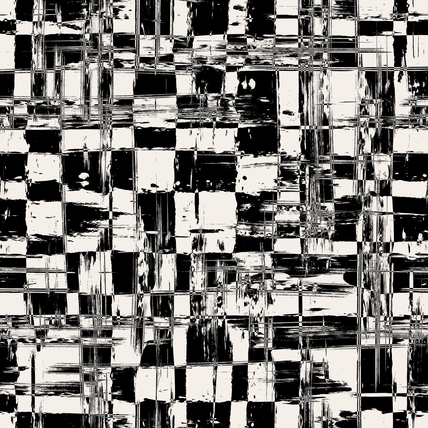 Abstract ink grid mural wallpaper behind a white curved sofa and ottomans GD12488