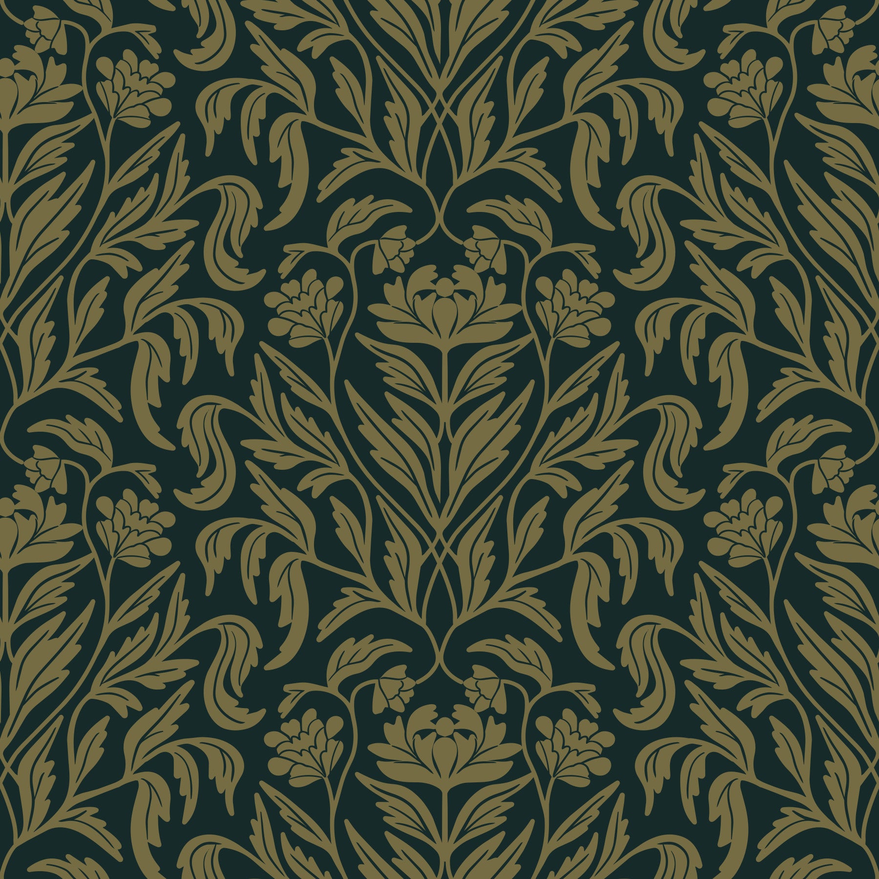 Art Nouveau Old Green Botanical Damask Wallpaper⁠