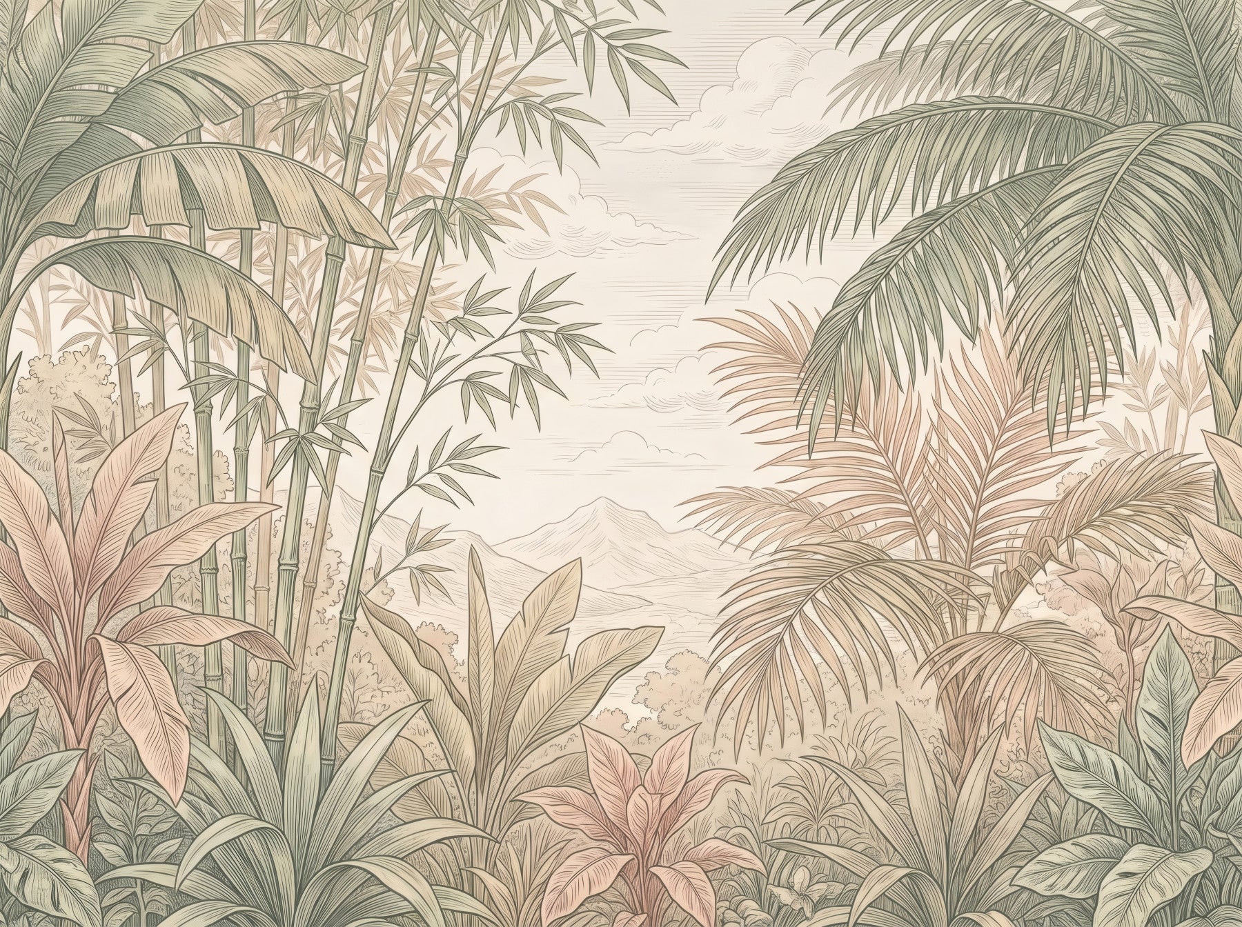 Misty Tropical Botanical Haven Wall Mural
