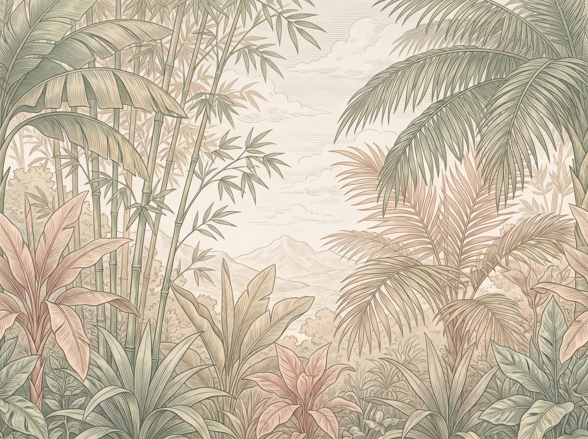 Misty Tropical Botanical Haven Wall Mural in your room