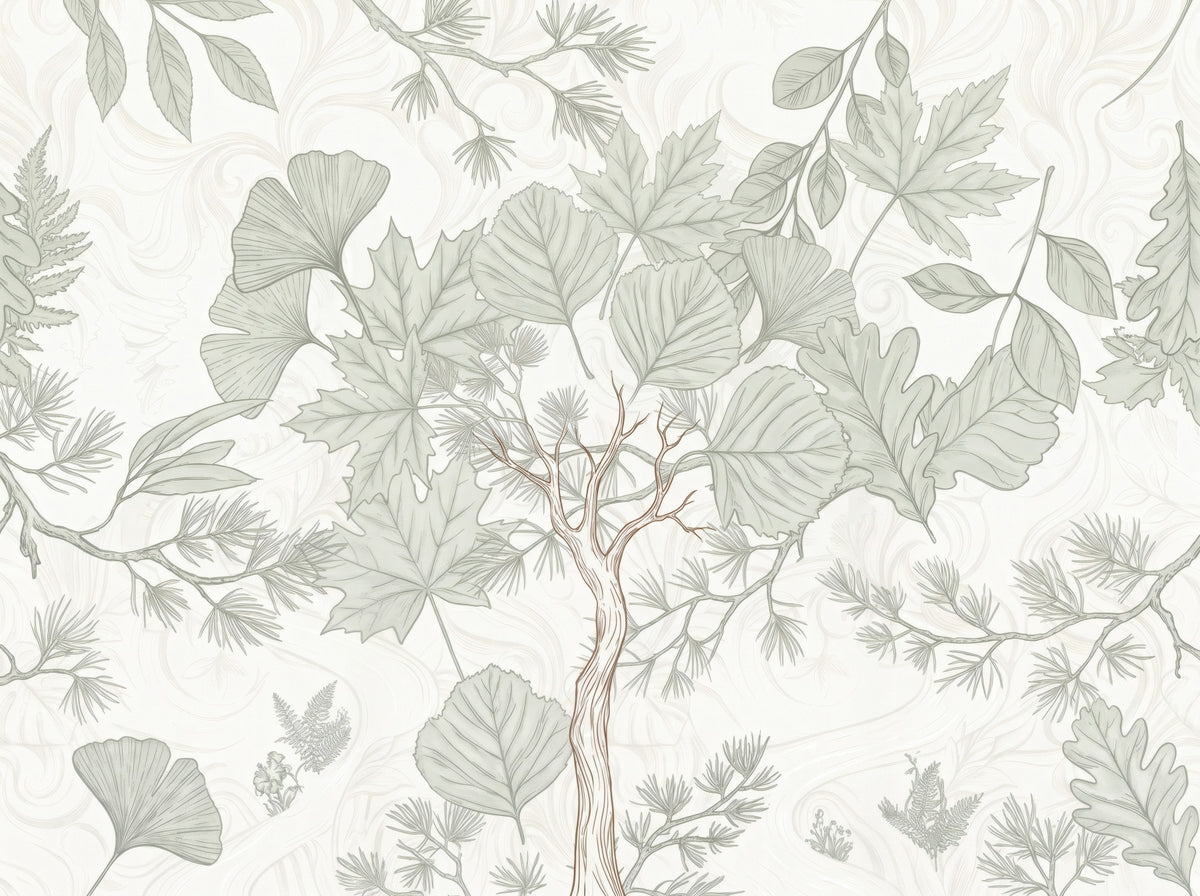 Serene Woodland Sketch Wall Mural in your room — zoomed