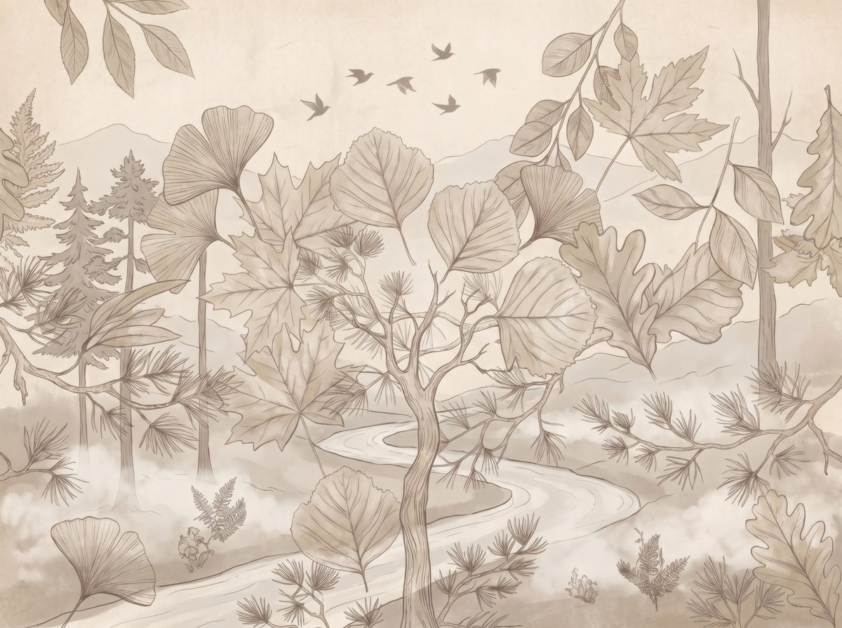 Sepia Forest Trail Artwork Wall Mural in your room