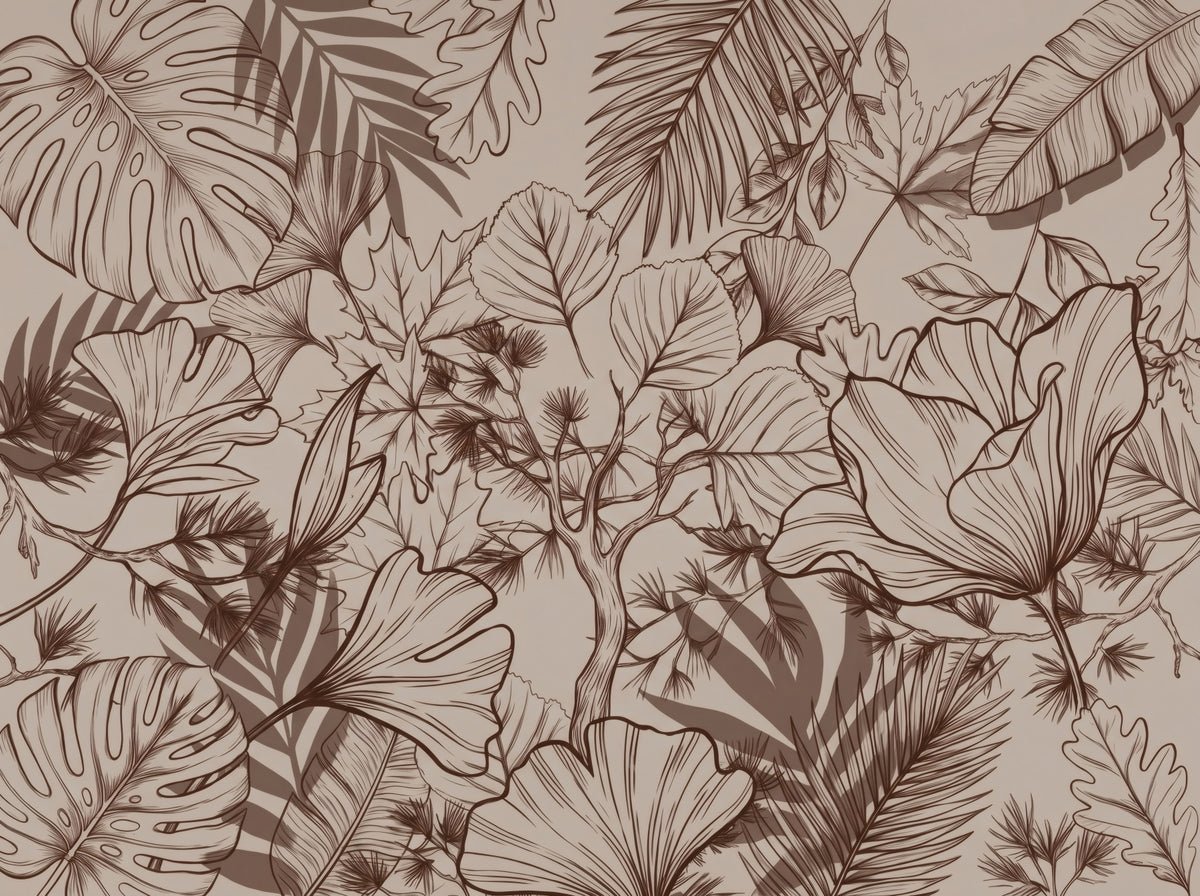 Monochromatic Botanical Line Art Wall Mural in your room