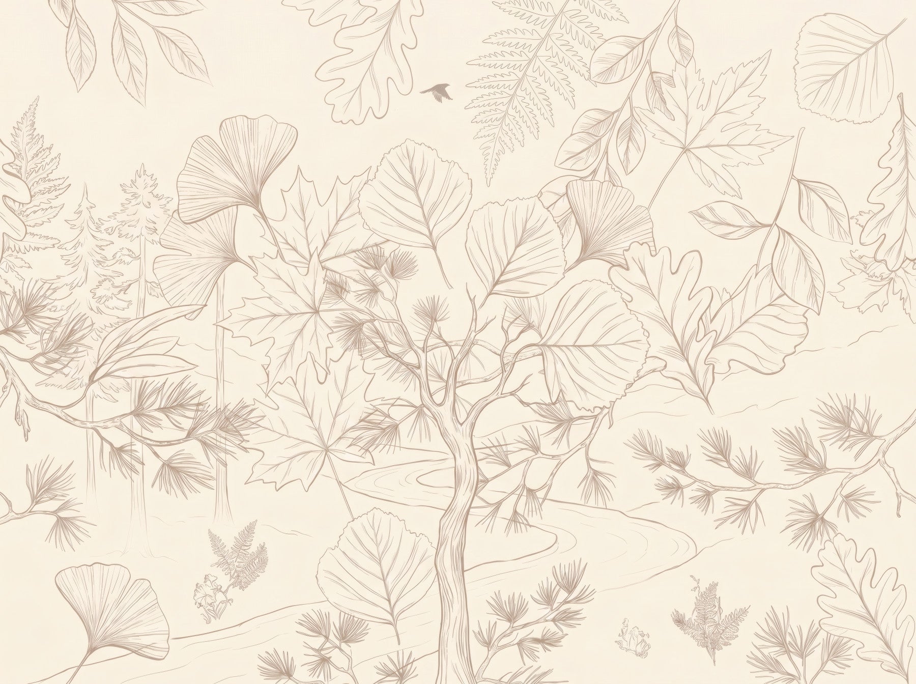 Serene Forest Sketch Wall Mural