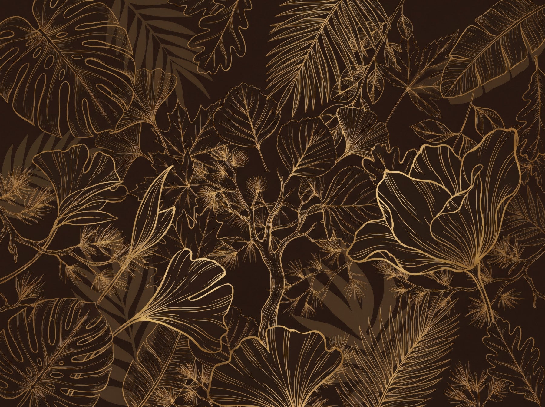 Golden Botanical Foliage Wall Mural