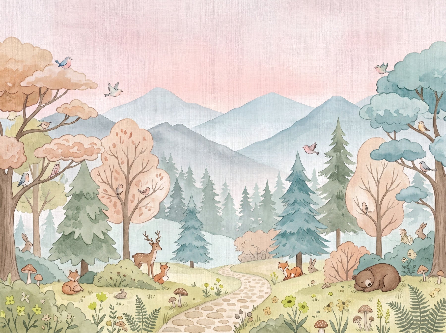 Whimsical Woodland Forest Path Wall Mural