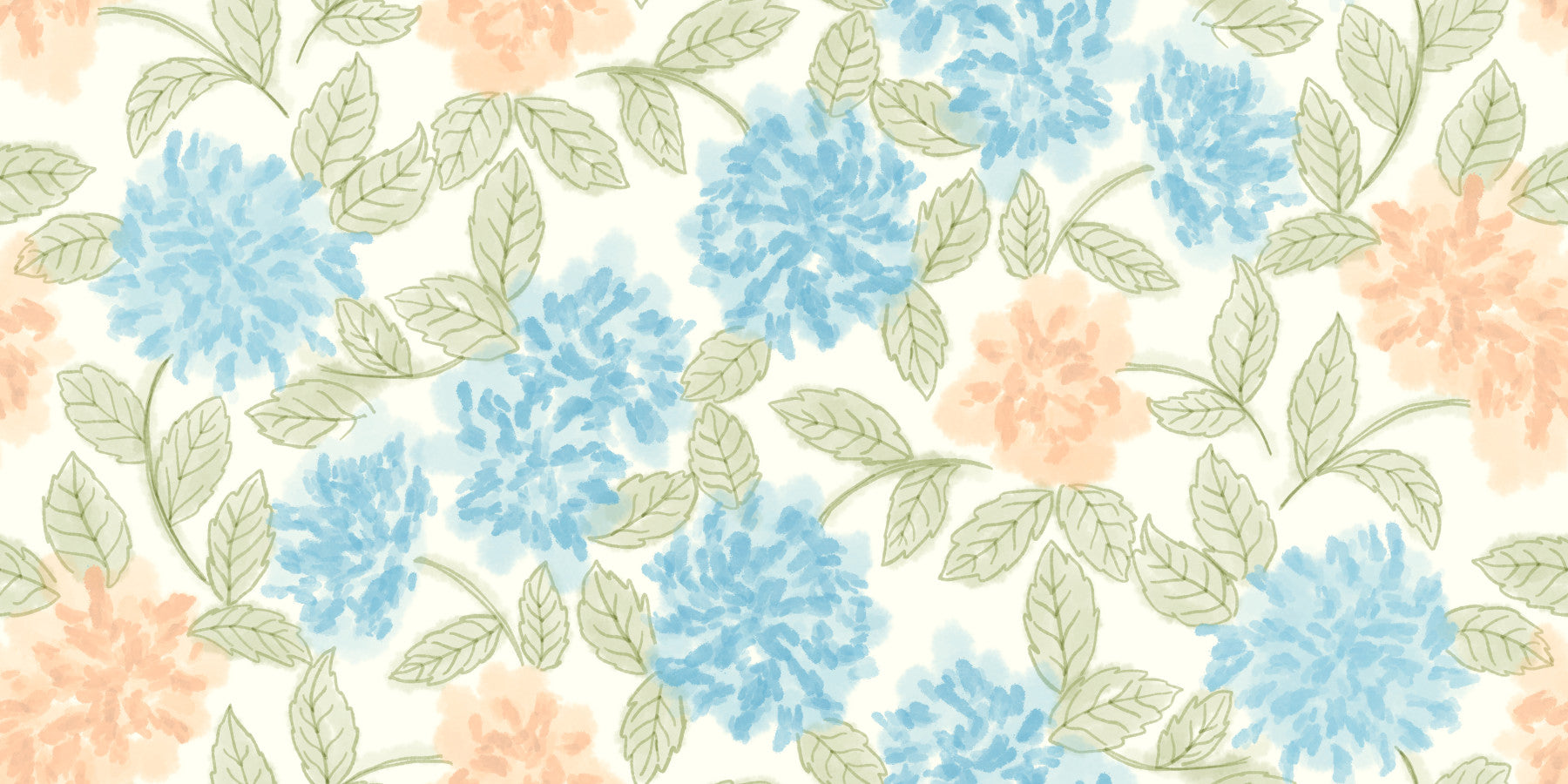 Watercolor Azure and Peach Blossoms Wallpaper⁠