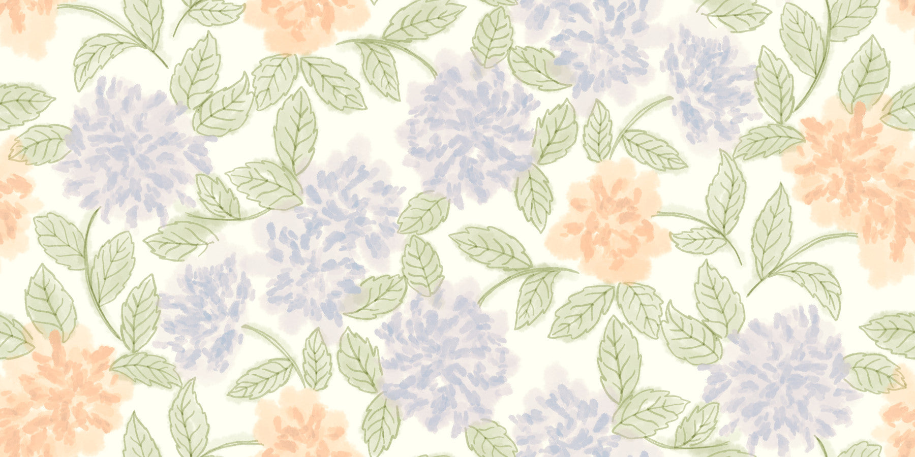 Blush and Periwinkle Garden Sketch Wallpaper⁠