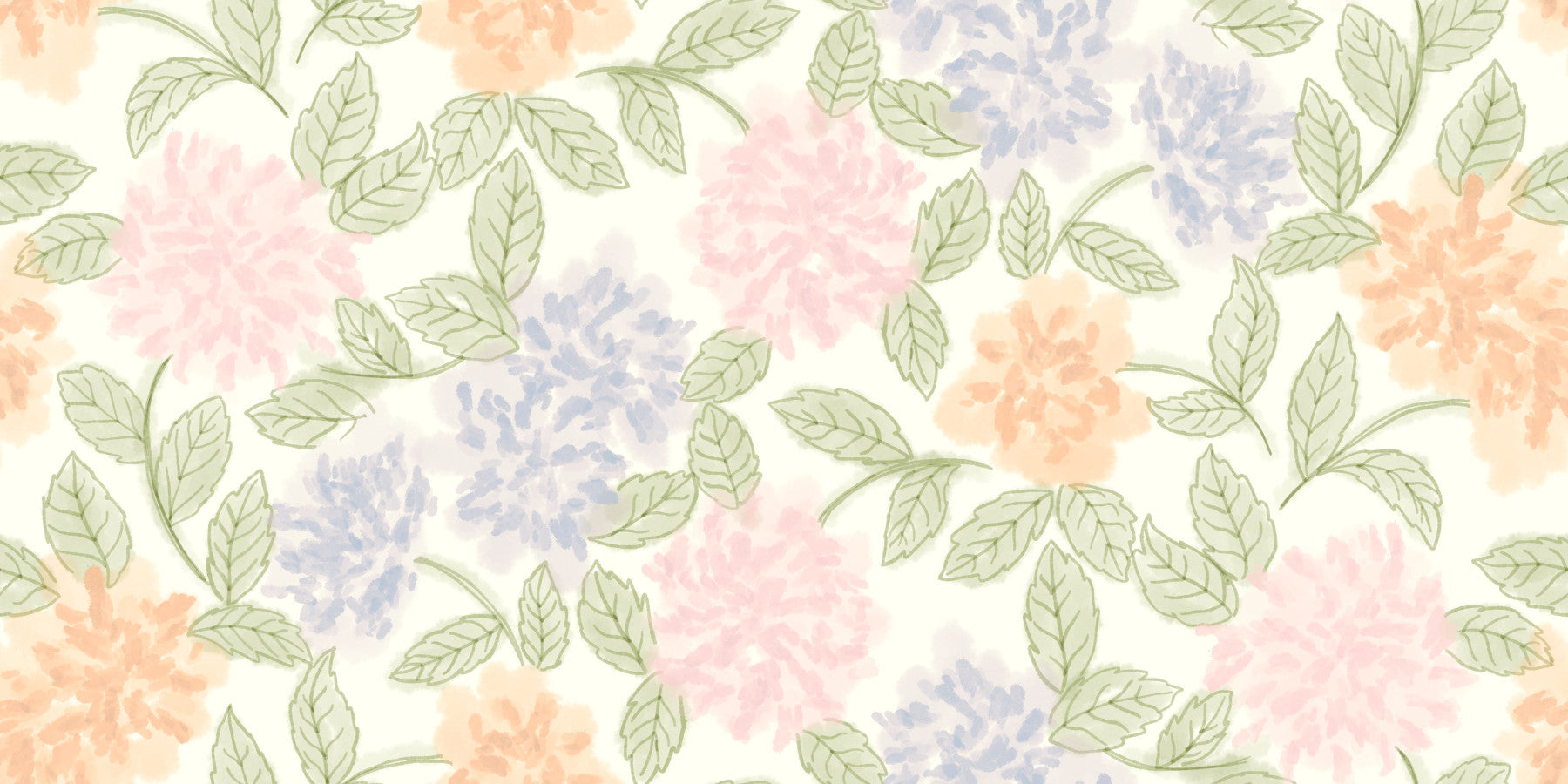 Whimsical Botanical Sketch Pattern Wallpaper⁠