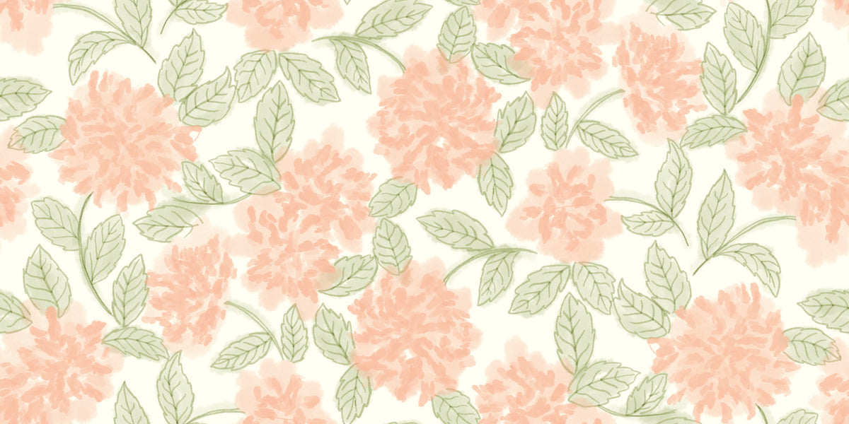 Minimalist Botanical Sage and Peach Garden Wallpaper⁠ in your room — zoomed