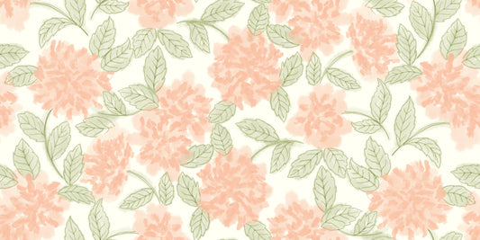 Minimalist Botanical Sage and Peach Garden Wallpaper⁠