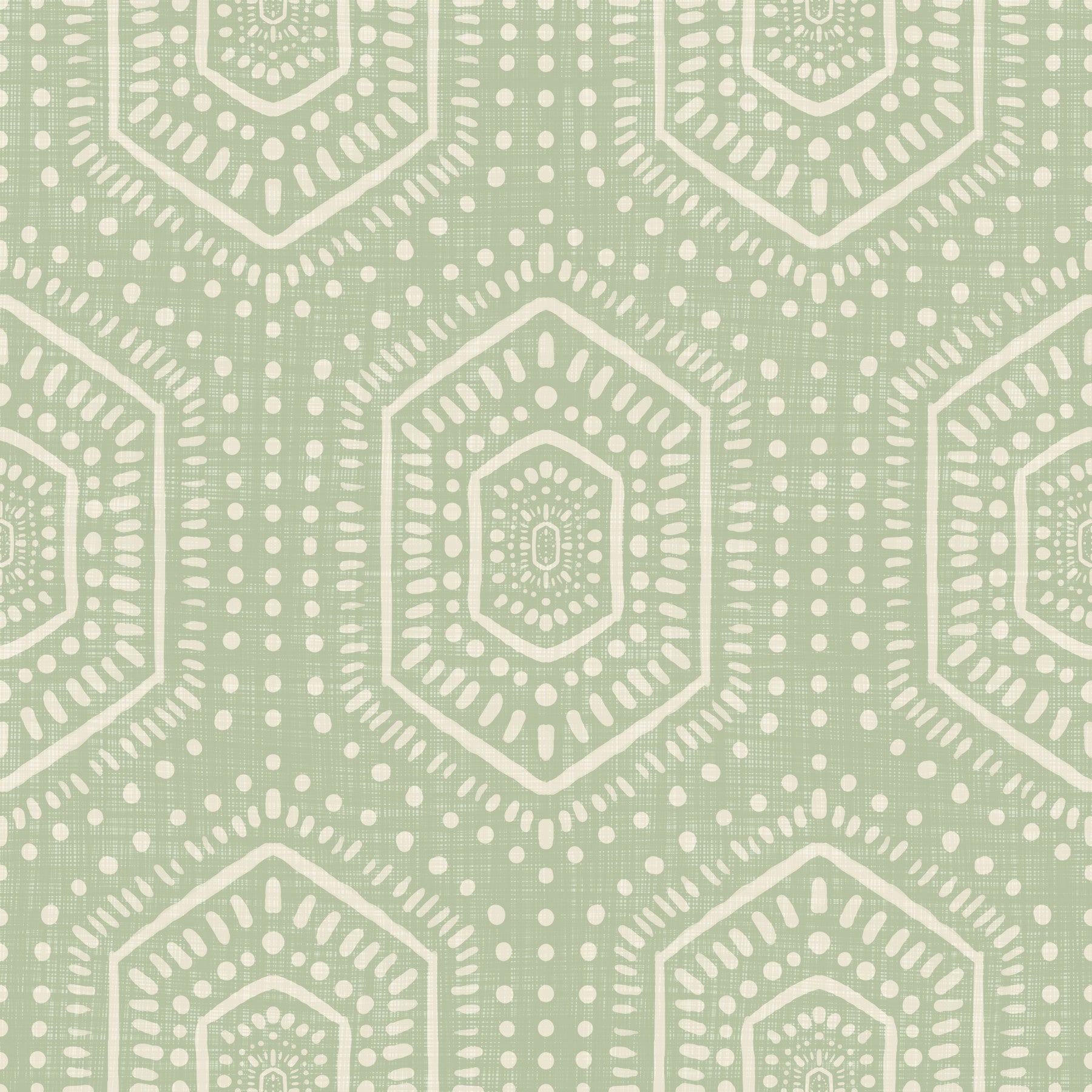 Boho Painted - Abstract Mudcloth Hexagons Tribal Geometric Pattern Chopped Dill Wallpaper⁠