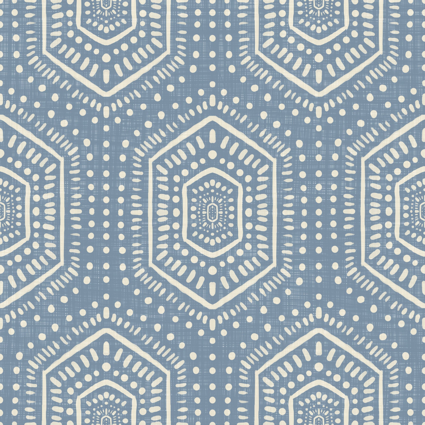 Boho Painted - Abstract Mudcloth Hexagons Tribal Geometric Pattern Jeans Jacket Blue Wallpaper⁠