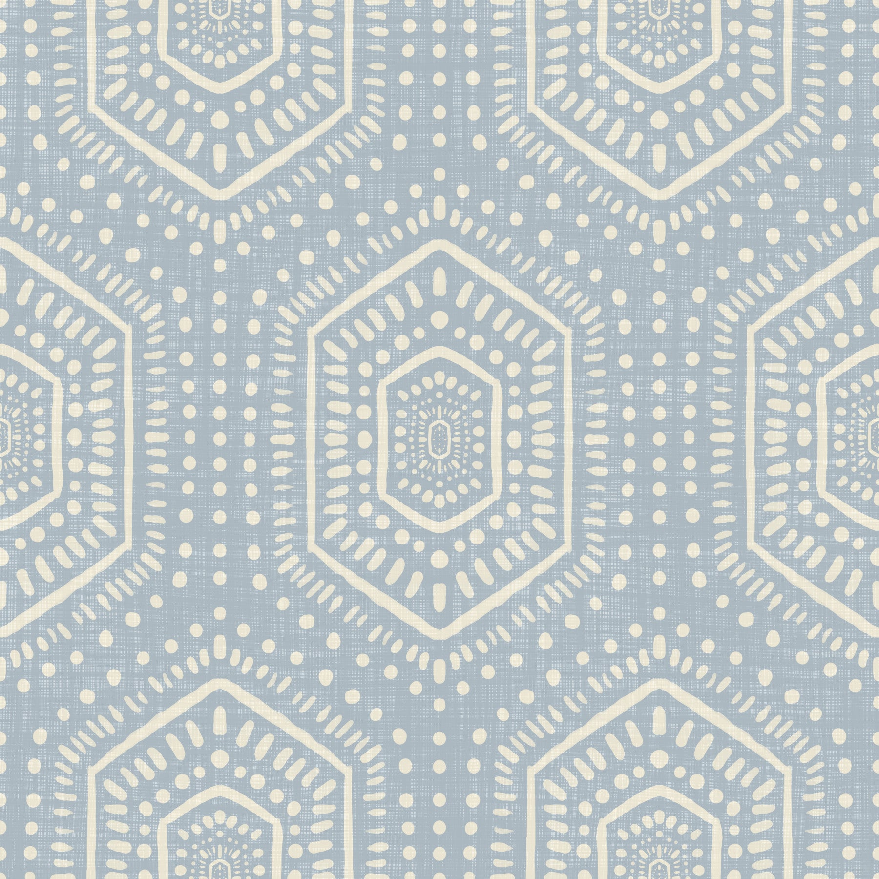 Boho Painted - Abstract Mudcloth Hexagons Tribal Geometric Pattern French Blue Wallpaper⁠
