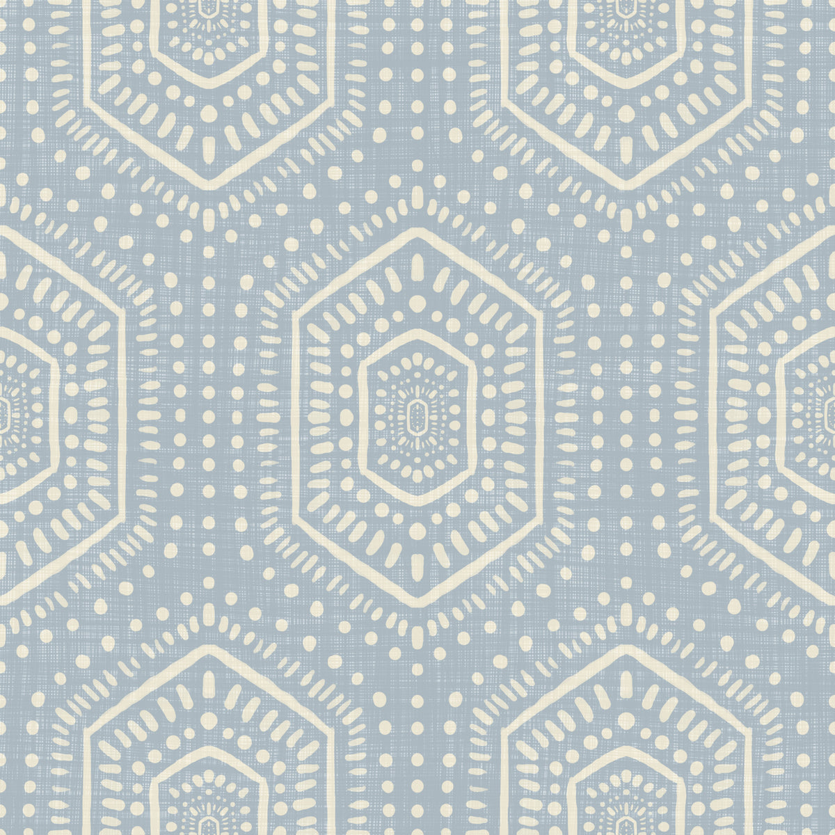 Boho Painted - Abstract Mudcloth Hexagons Tribal Geometric Pattern French Blue Wallpaper⁠ in your room