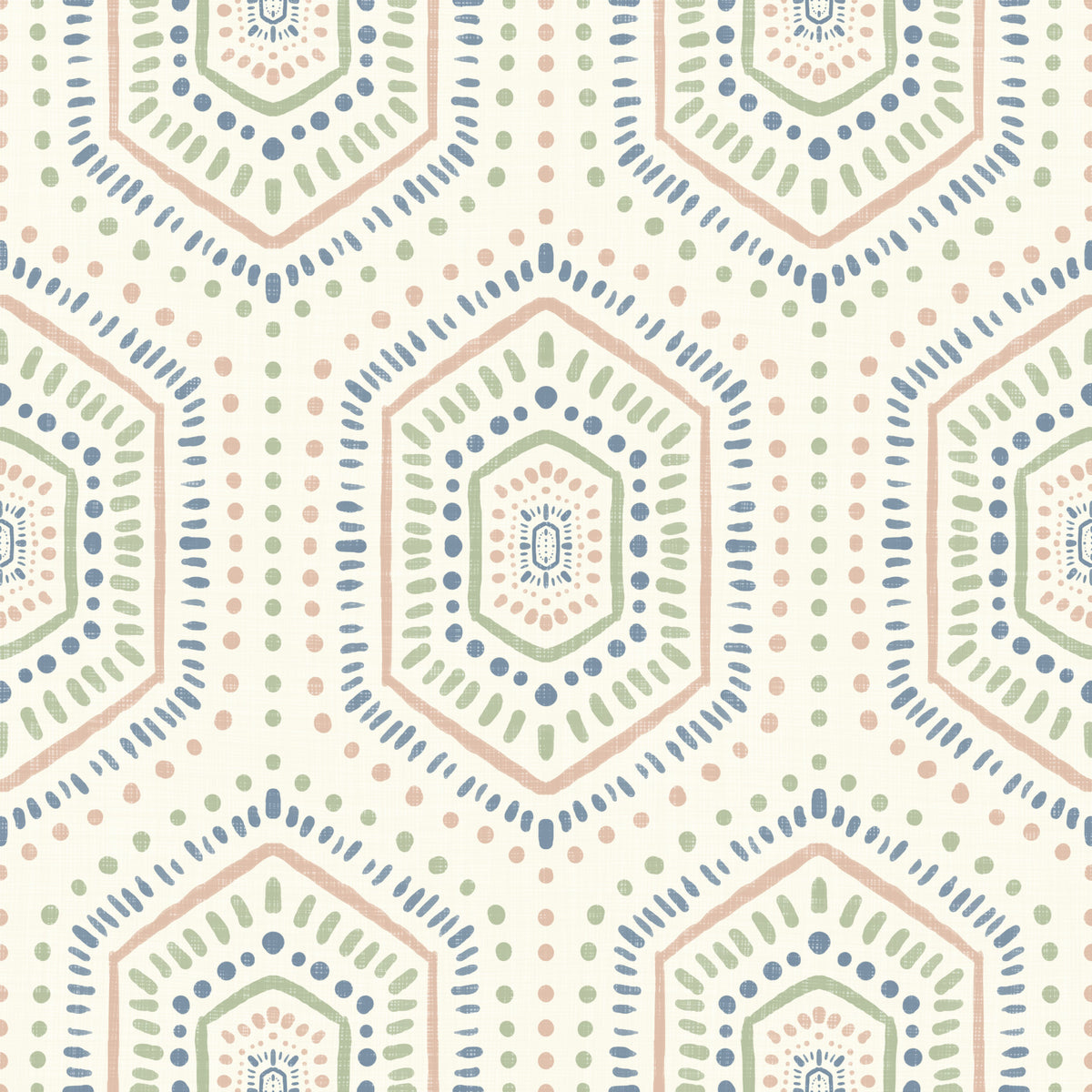 Boho Painted - Abstract Mudcloth Hexagons Tribal Geometric Pattern Grandmillennial Wallpaper⁠