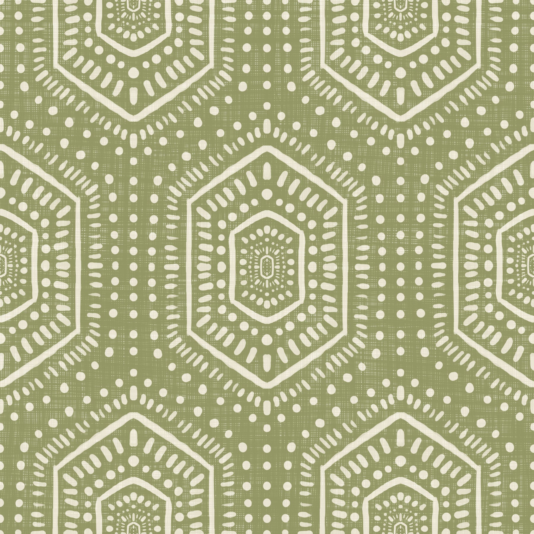 Boho Painted - Abstract Mudcloth Hexagons Tribal Geometric Pattern Meadow Green Wallpaper⁠
