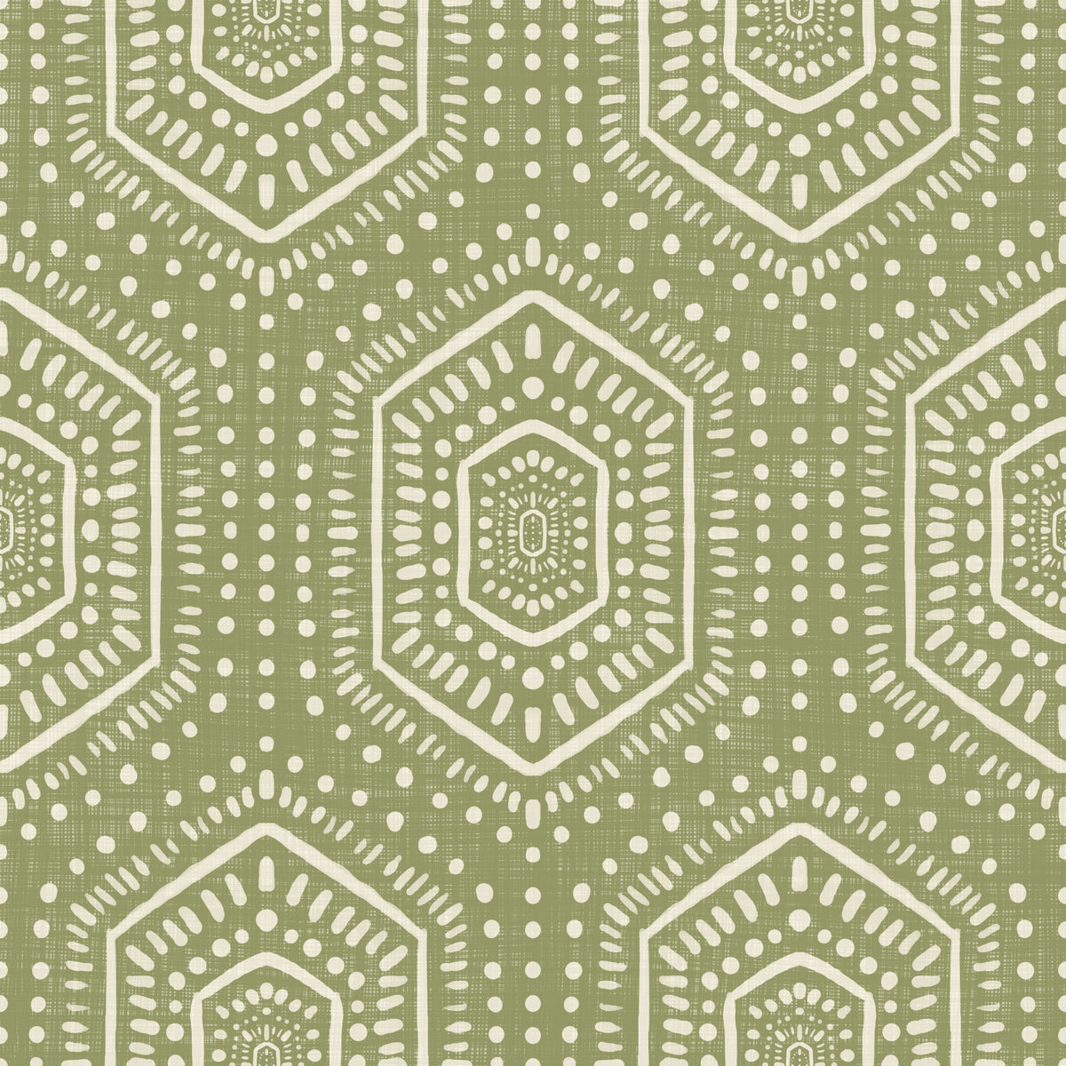 Boho Painted - Abstract Mudcloth Hexagons Tribal Geometric Pattern Meadow Green Wallpaper⁠ in your room