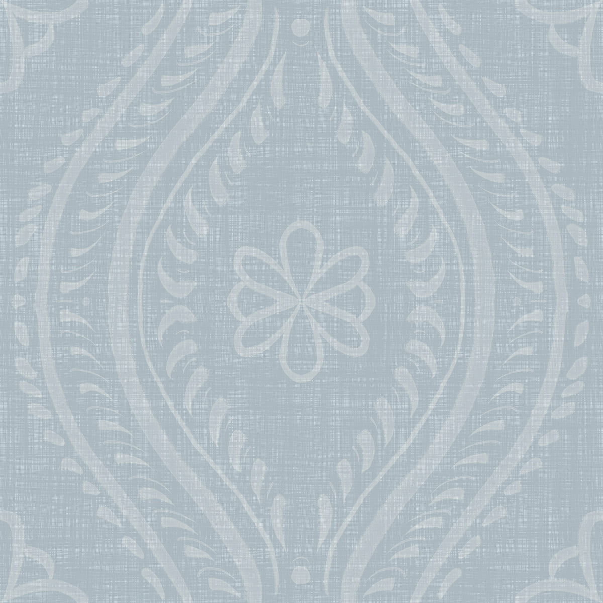 Faded Ogee Damask - French Blue Wallpaper⁠