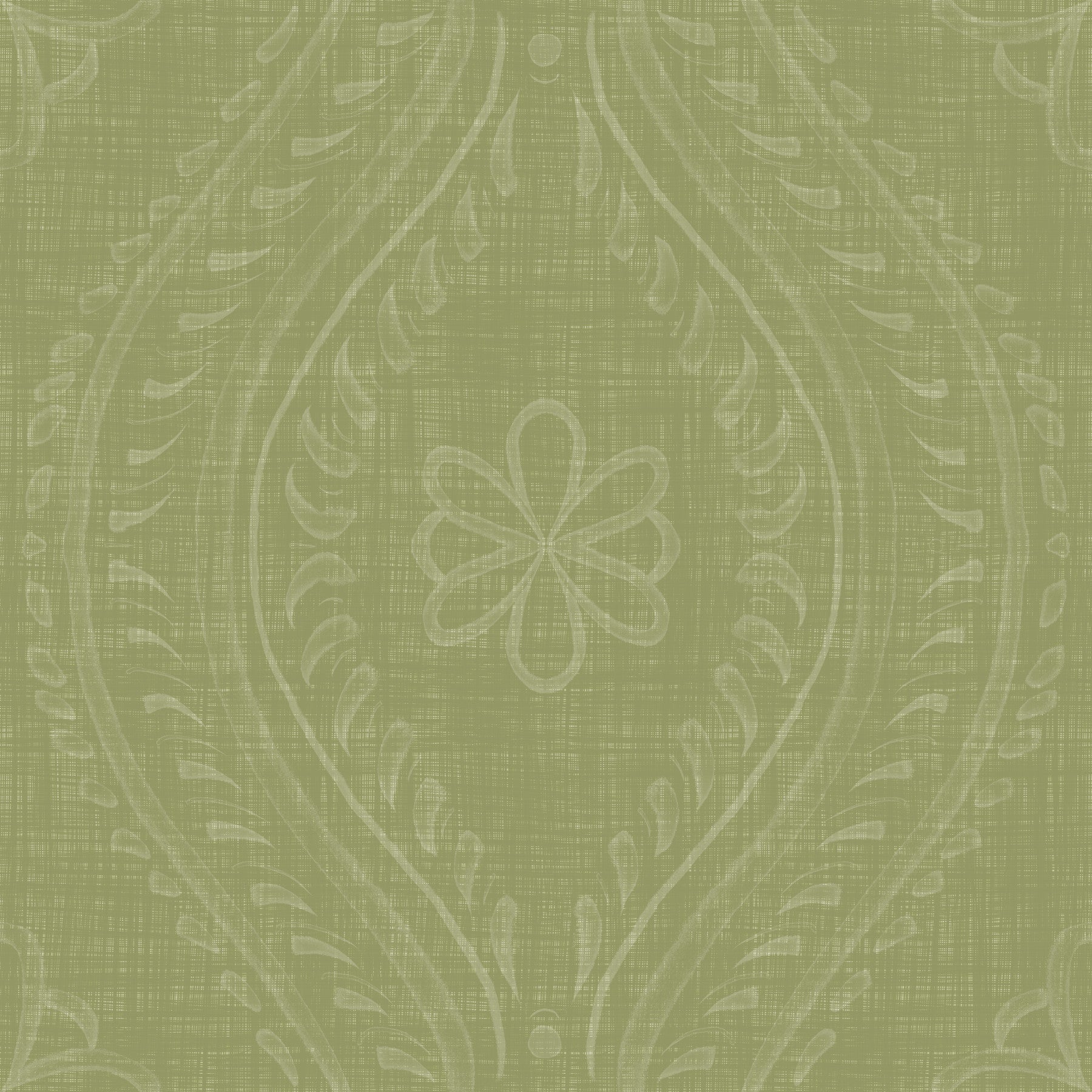 Faded Ogee Damask - Meadow Green Wallpaper⁠