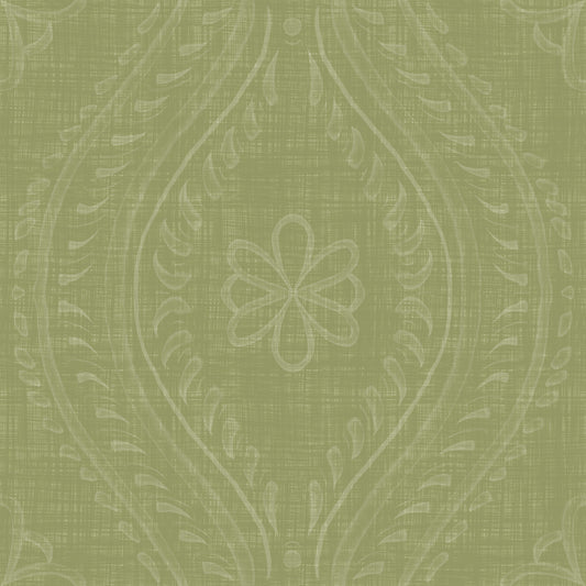Faded Ogee Damask - Meadow Green Wallpaper⁠
