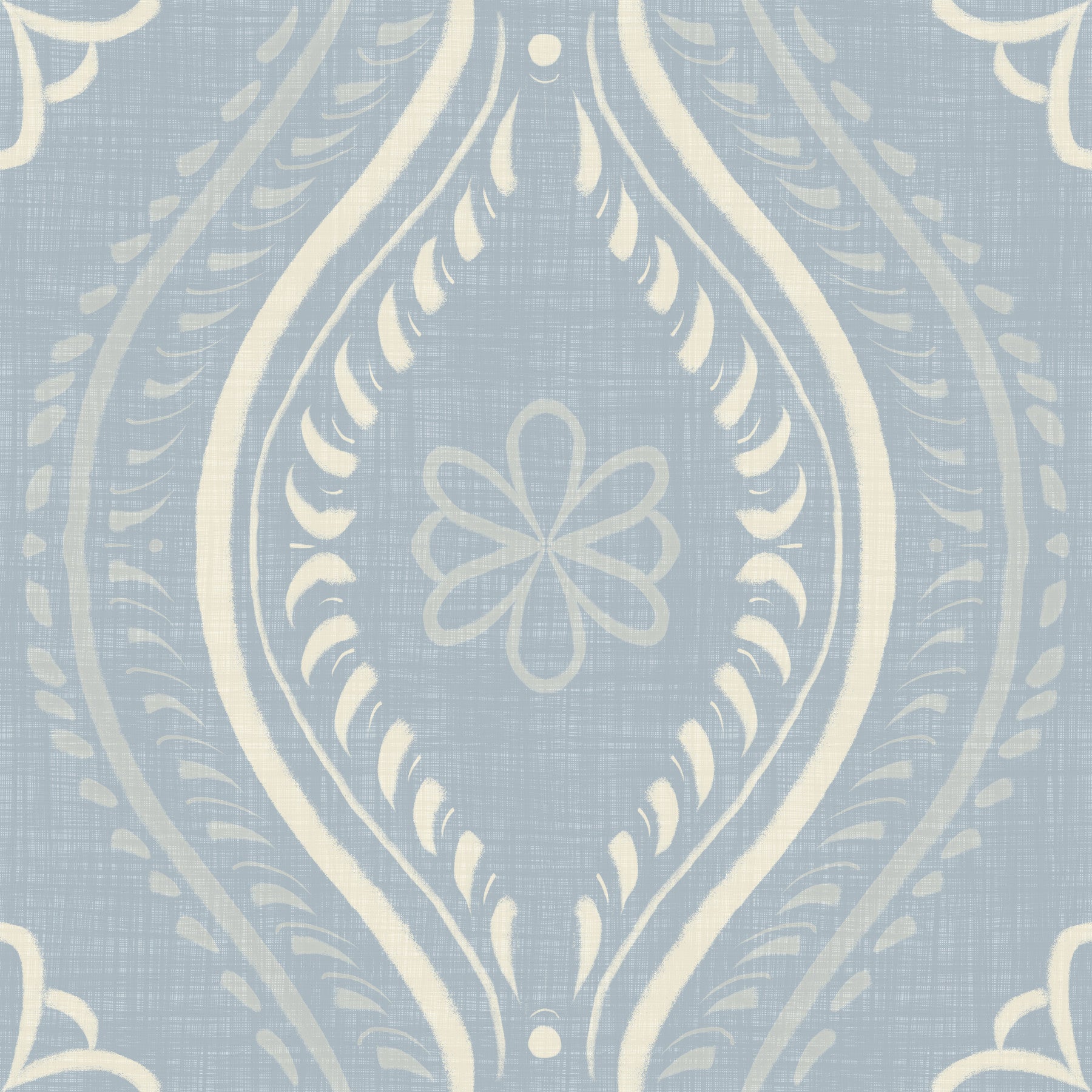 Faded Ogee Damask - French Country Blue Wallpaper⁠