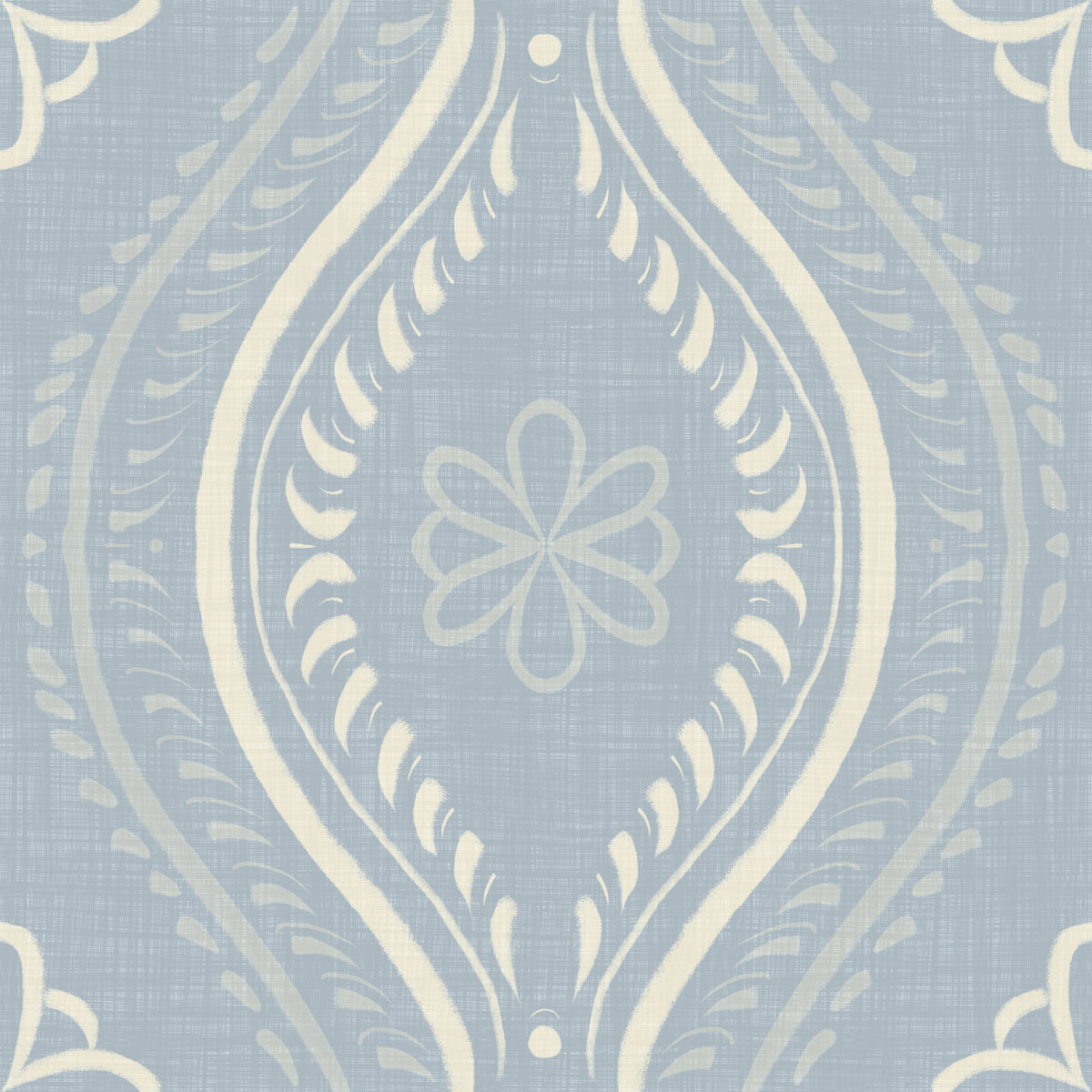 Faded Ogee Damask - French Country Blue Wallpaper⁠