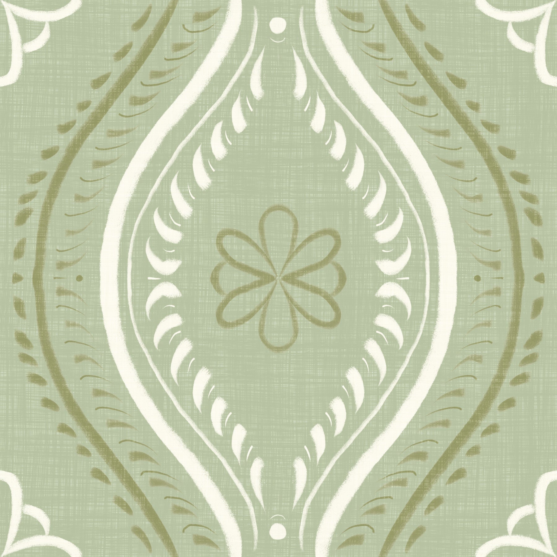 Faded Ogee Damask - Grandmillennial Green Wallpaper⁠