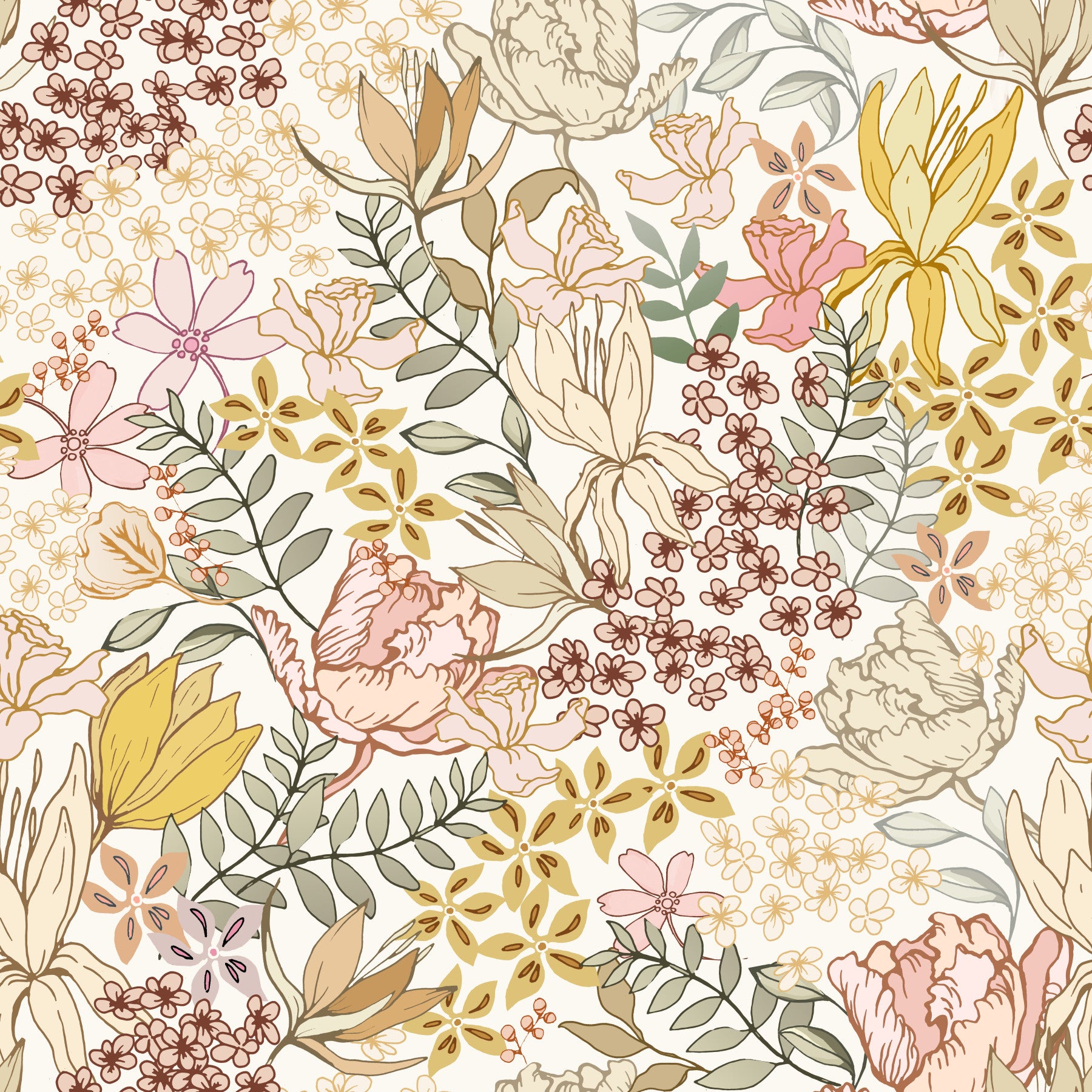 Rustic Garden Line Art Wallpaper⁠