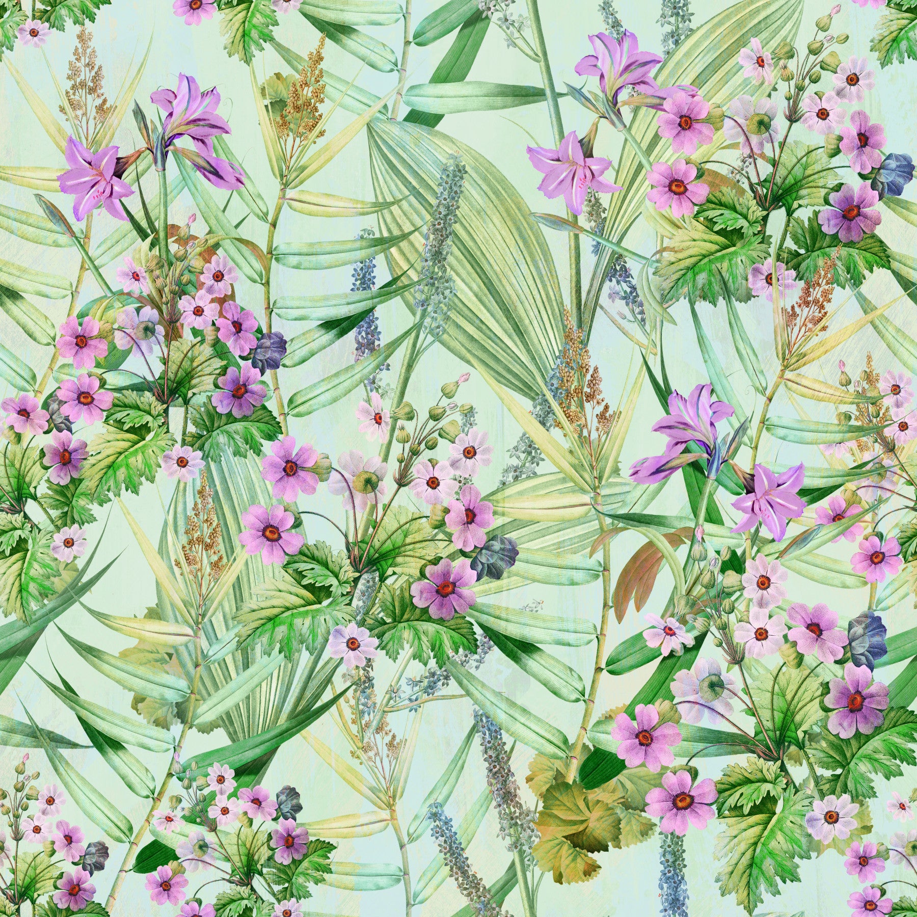 Soft Lilac and Leaf Garden Pattern Wallpaper⁠