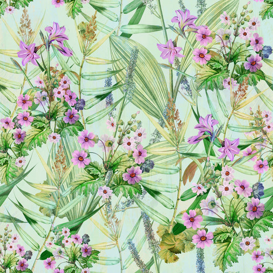 Soft Lilac and Leaf Garden Pattern Wallpaper⁠