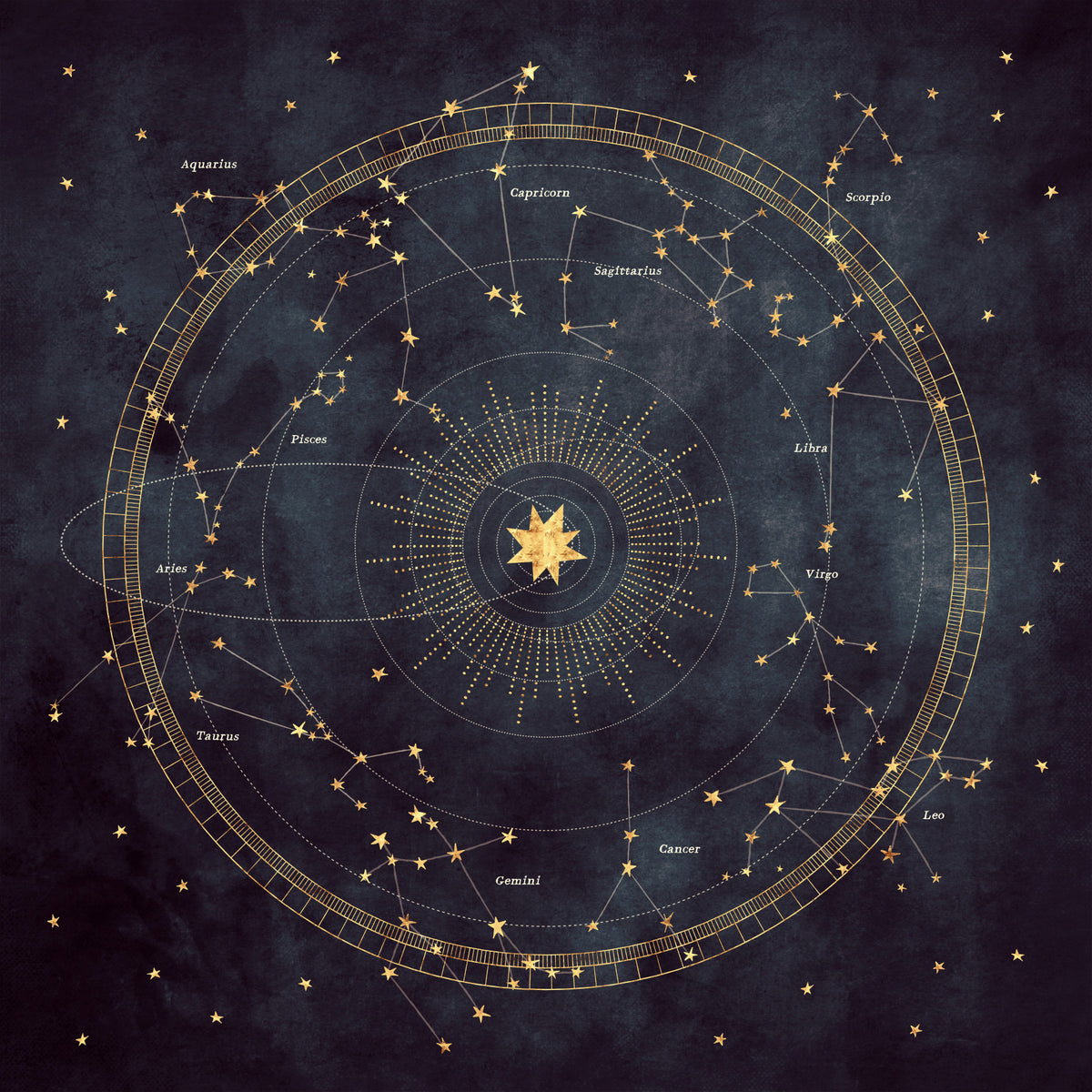 Indigo Astro Wheel Wall Mural in your room — zoomed