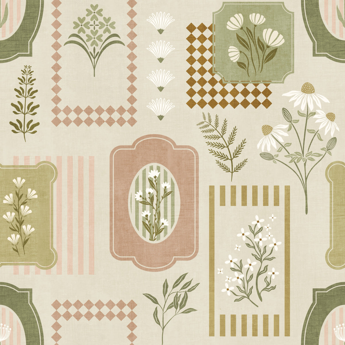 Rustic Garden Geometric Collage Wallpaper⁠ in your room