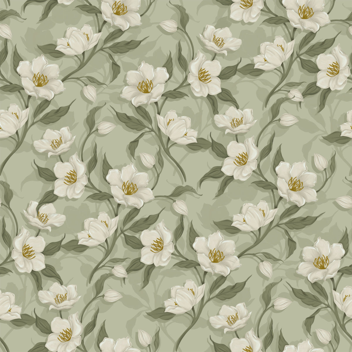 Cottage Chique - sage Wallpaper⁠ in your room — zoomed