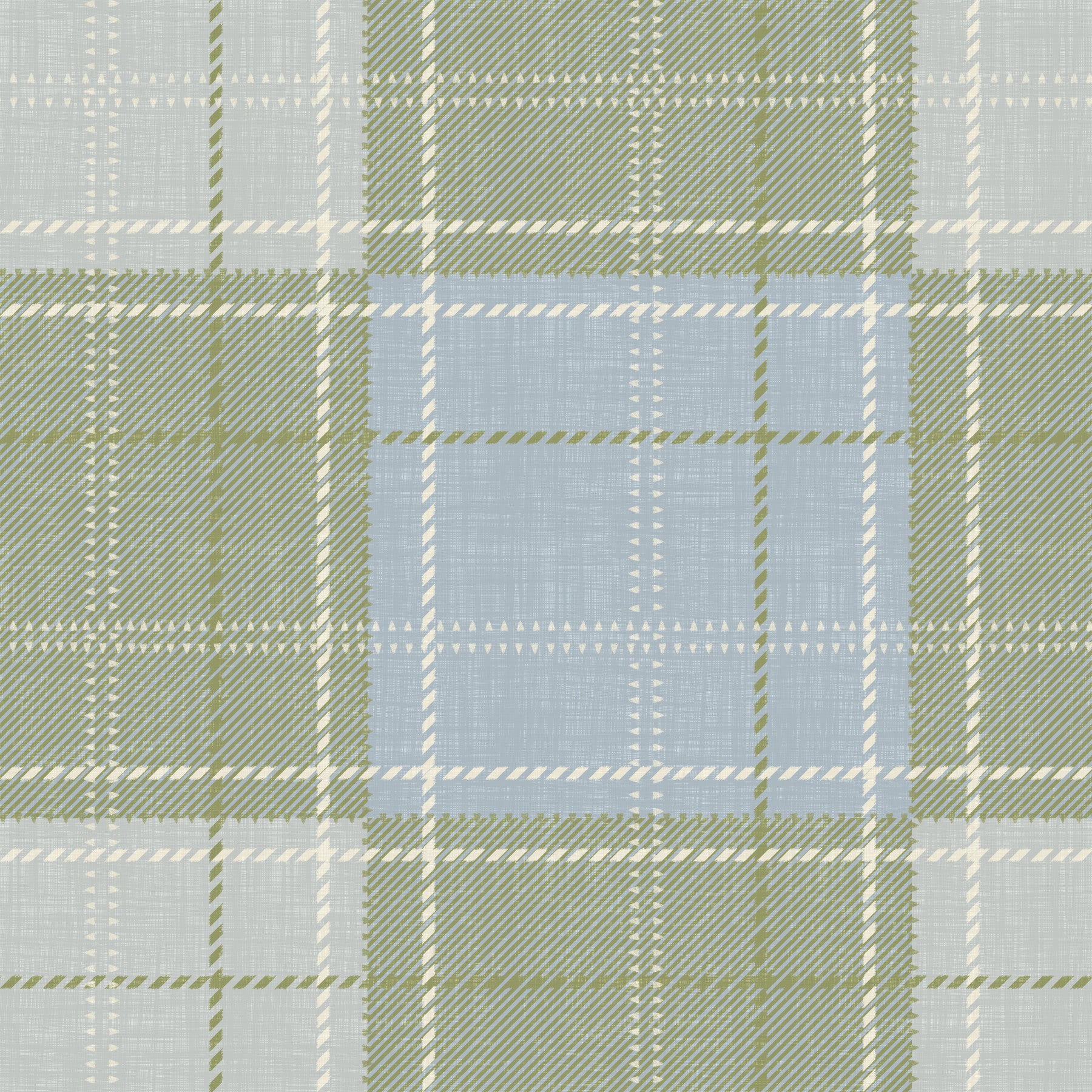 Heritage Plaid - Tartan Checkerboard Block Linen - Meadow Green & Blue Wallpaper⁠