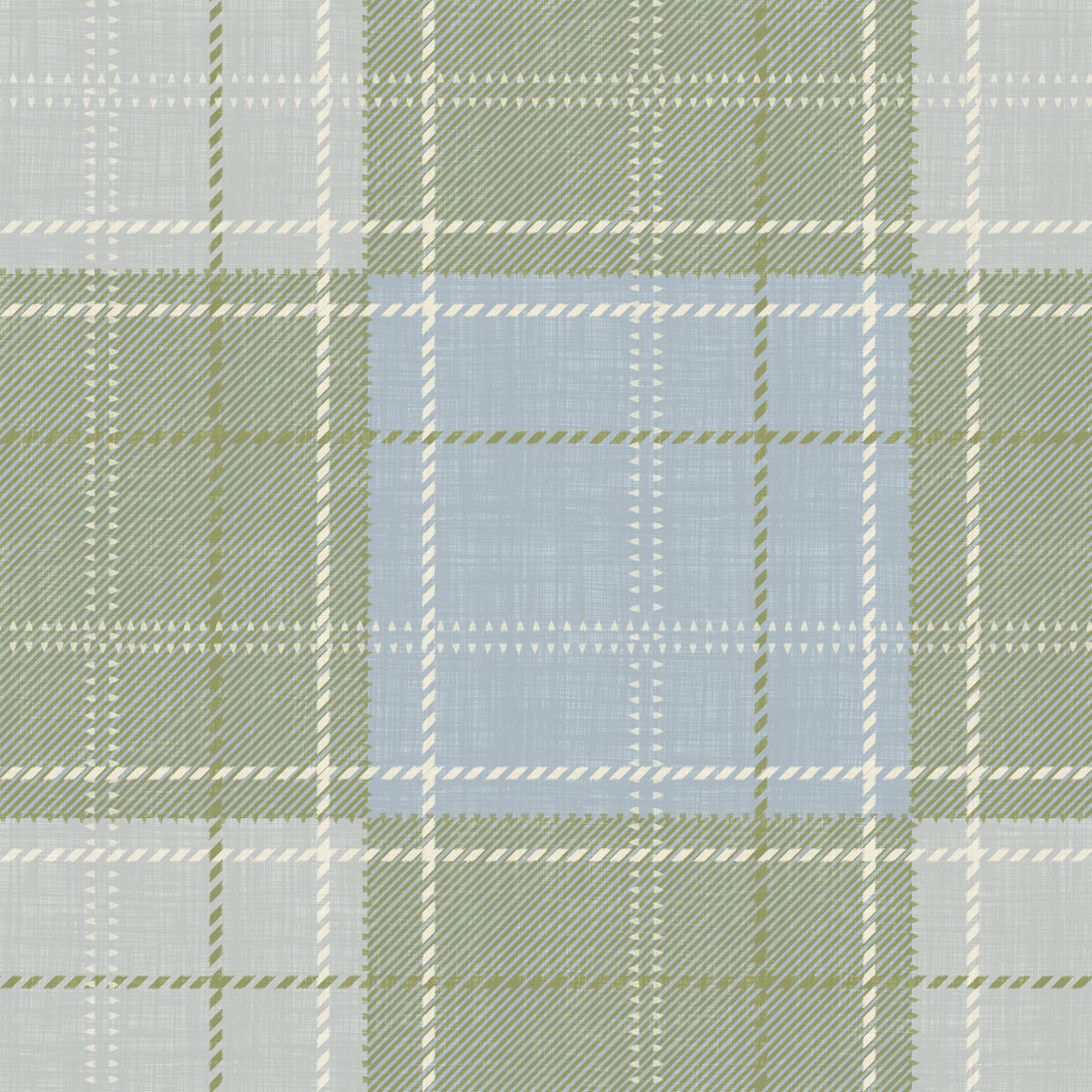 Heritage Plaid - Tartan Checkerboard Block Linen - Meadow Green & Blue Wallpaper⁠ in your room