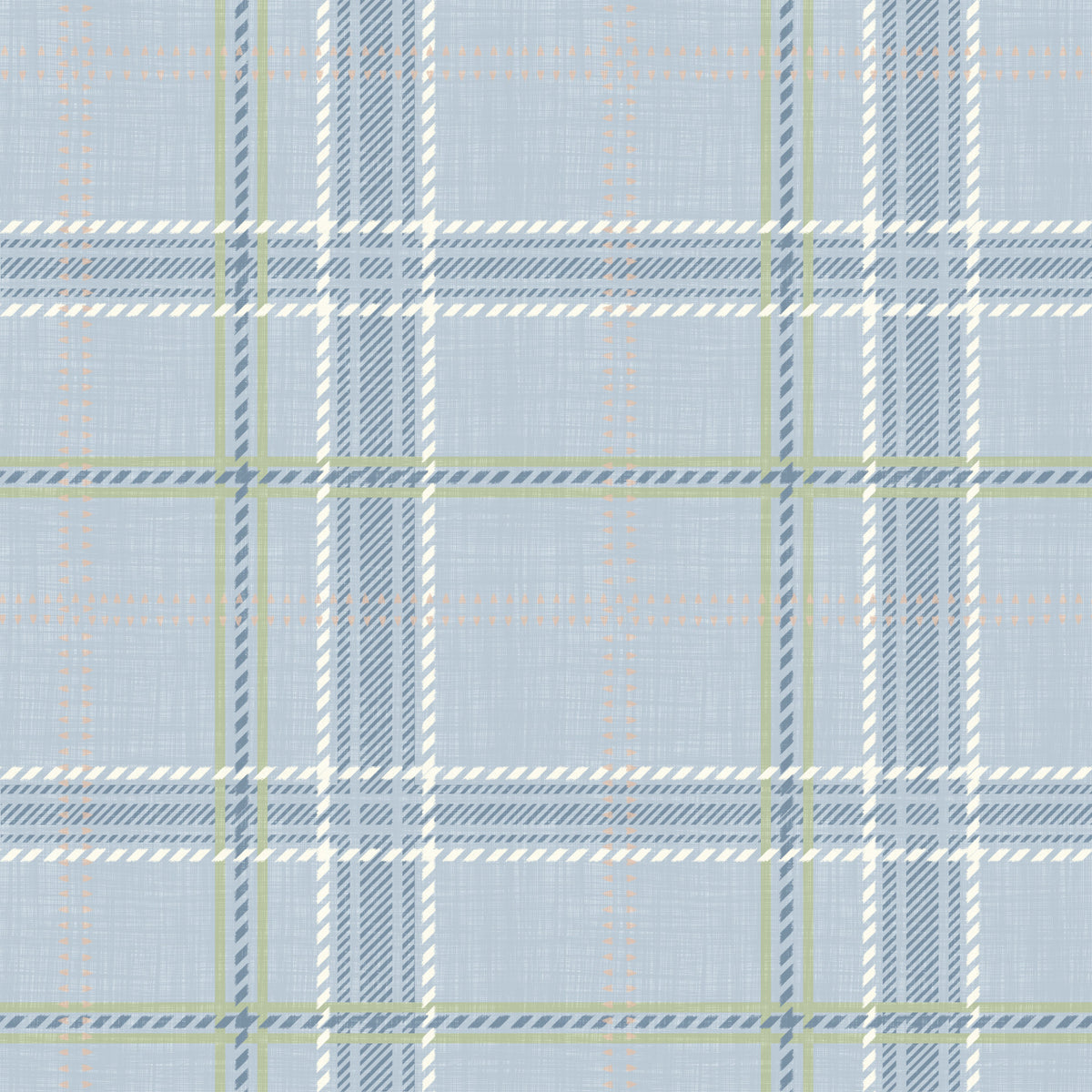 Heritage Plaid - Windowpane Tartan Check Linen - French Blue & Denim Blue Wallpaper⁠