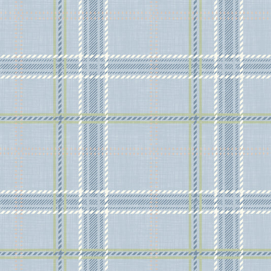 Heritage Plaid - Windowpane Tartan Check Linen - French Blue & Denim Blue Wallpaper⁠