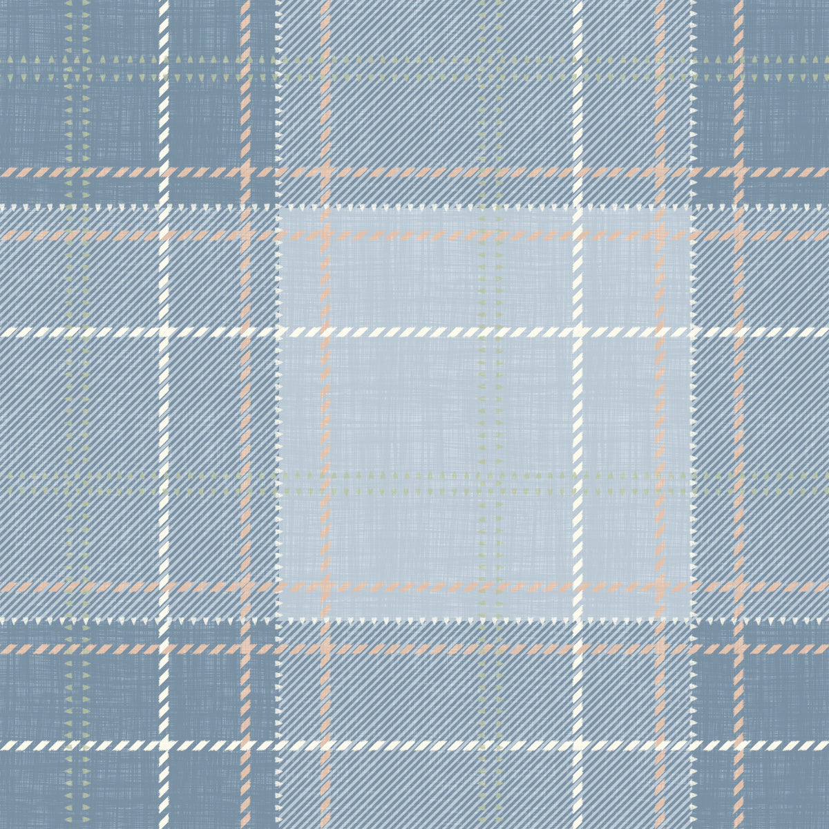 Heritage Plaid - Tartan Checkerboard Block Linen - French & Denim Blue Wallpaper⁠ in your room