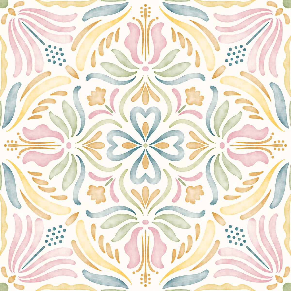 Pastel Mediterranean Garden Tile Wallpaper⁠ in your room