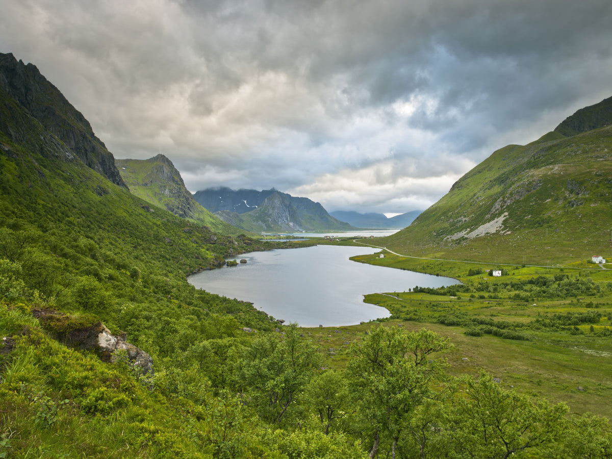 Alpine Lake and Valley Horizon Wall Mural in your room