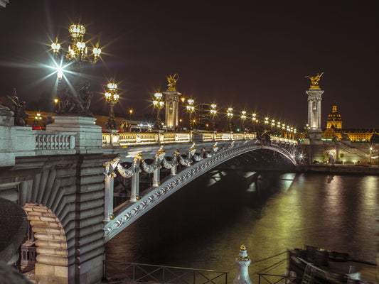 Midnight Parisian Bridge Illumination Wall Mural