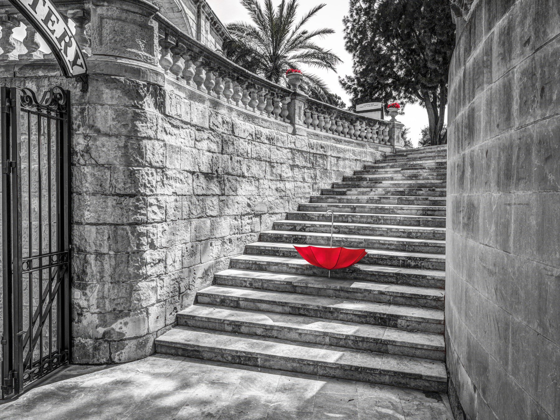 Monochromatic Staircase with Red Accents Wall Mural