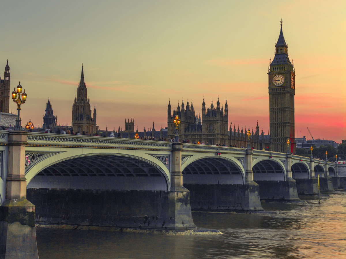 Westminster Bridge Sunset Silhouette Wall Mural in your room — zoomed