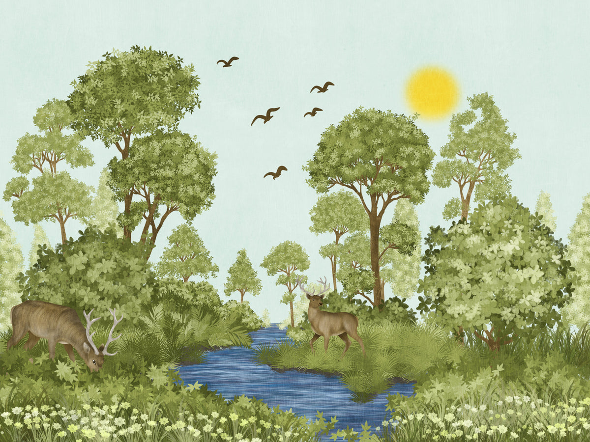 Enchanted Woodland Wildlife Meadow Wall Mural in your room — zoomed
