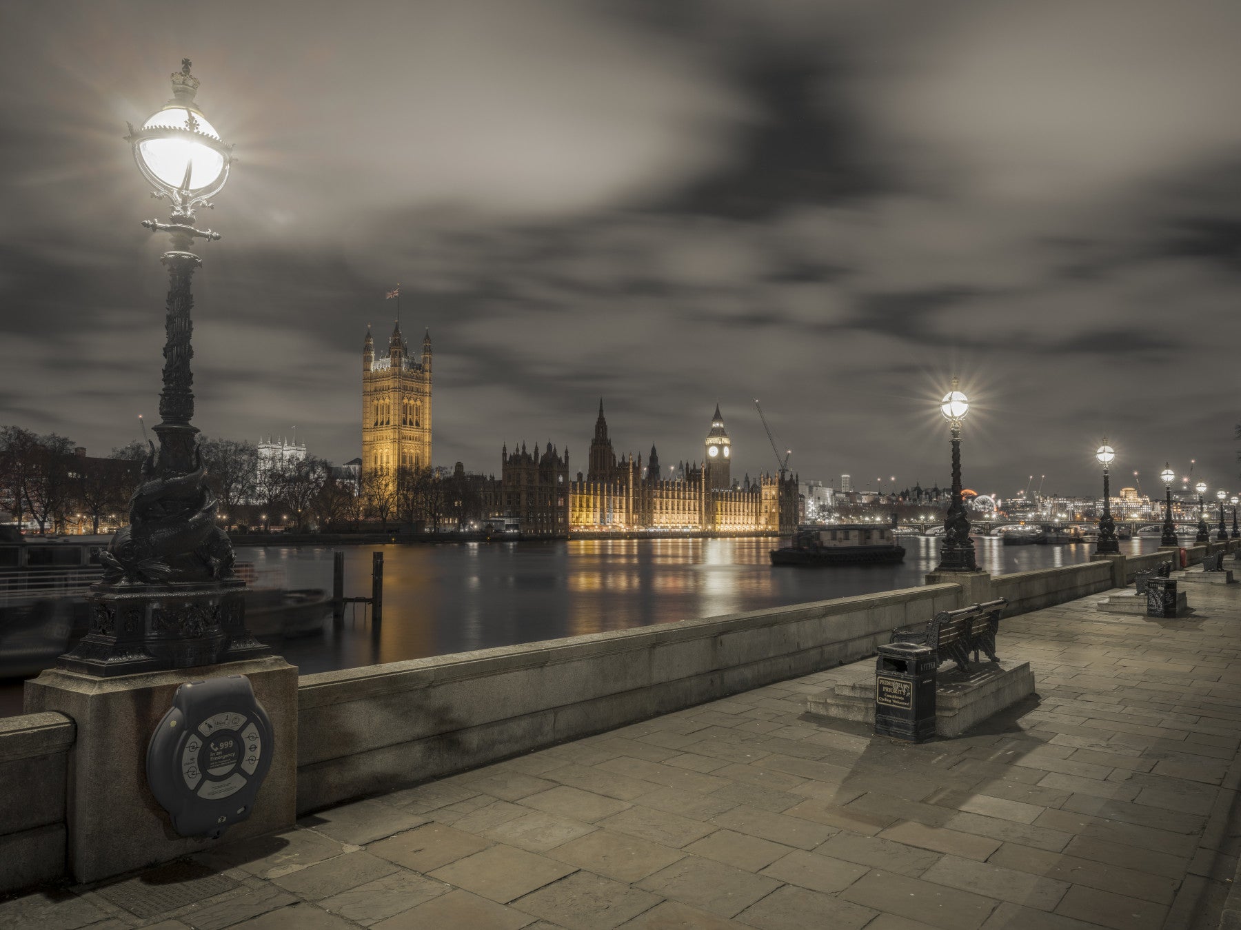 Westminster riverside wall mural glows over a calm living room at dusk GD12842
