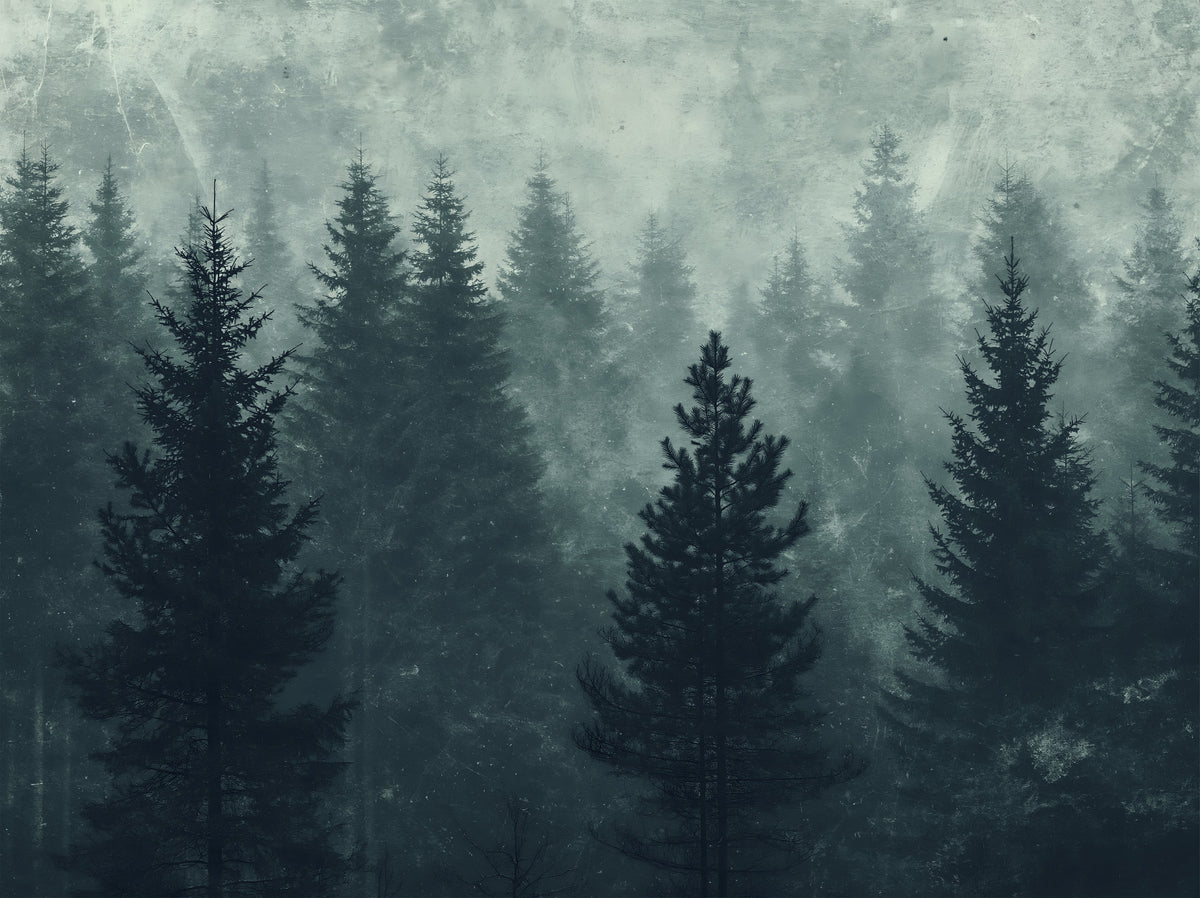 Misty Pine Forest Silhouette Wall Mural